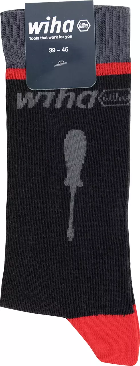Black sock with gray and red accents, featuring a screwdriver design and Wiha branding.