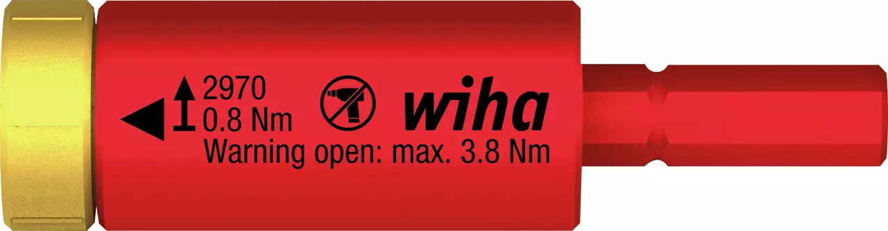 Red torque adapter with 0.8 Nm marking and max 3.8 Nm warning.