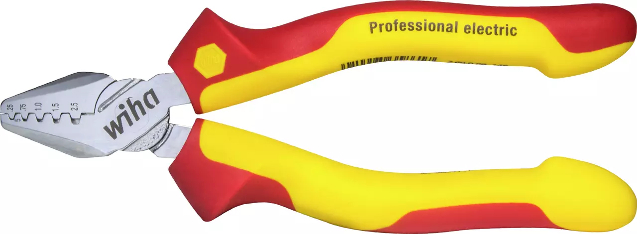 Crimping pliers with yellow and red insulated handles