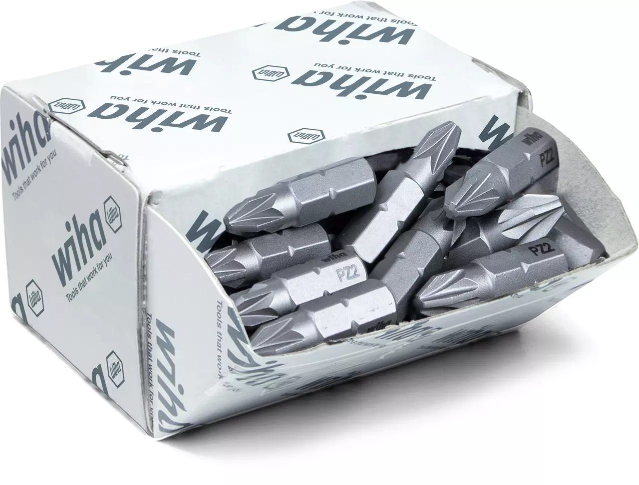 Open box with several silver screwdriver bits marked "PZ2"