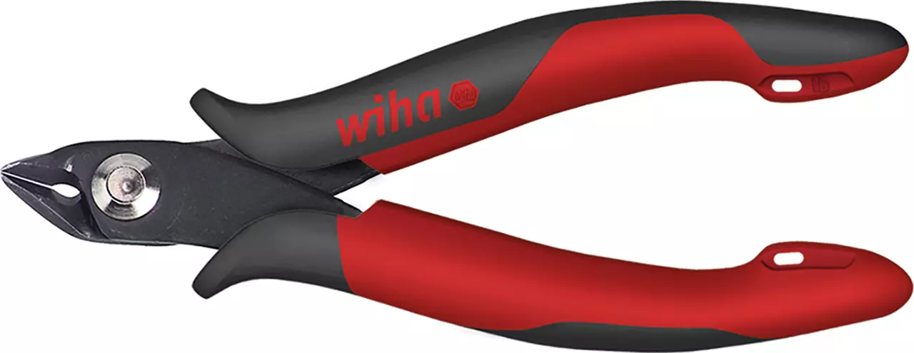 Red and black electronic diagonal cutter with ergonomic handles.