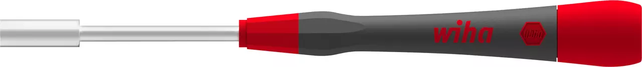 Precision screwdriver with a black handle and red accents, silver shaft.