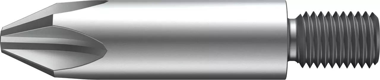 Threaded bit with cross-slot tip, silver color