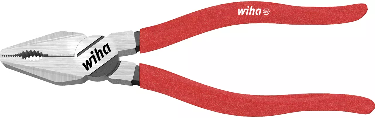Combination pliers with red handles and metal jaws