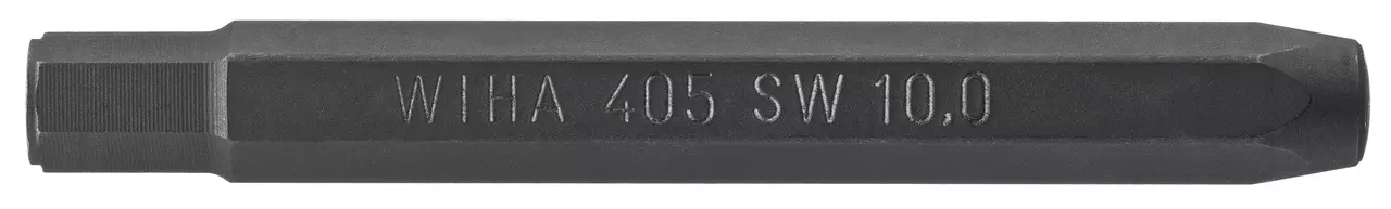 Screw extractor with hexagonal shape and engraved text.
