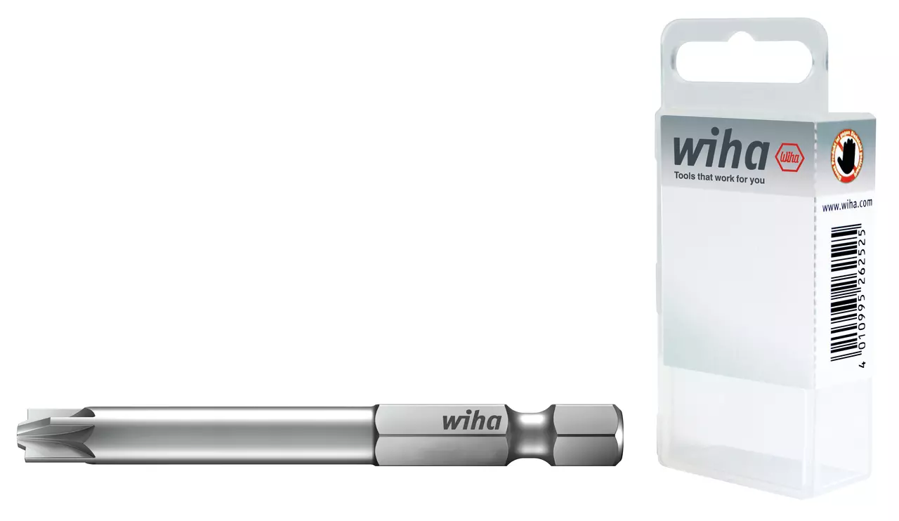 Silver screwdriver bit with packaging