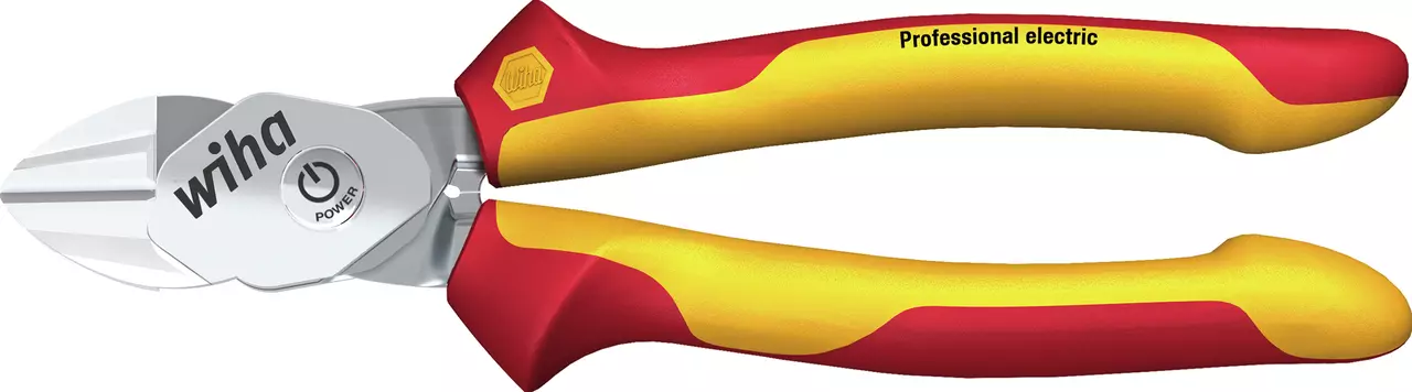 Red and yellow insulated diagonal pliers with metallic jaws.
