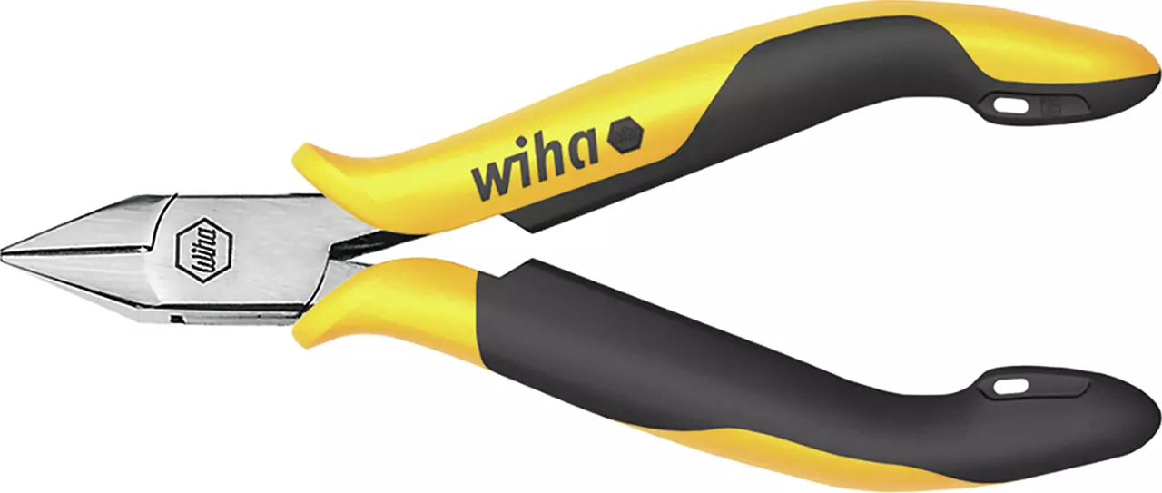 Yellow and black side cutter with ergonomic handles.