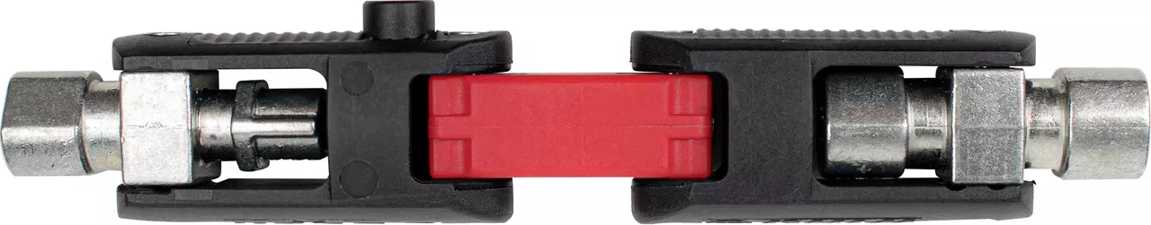 Universal wrench with metal ends and red center