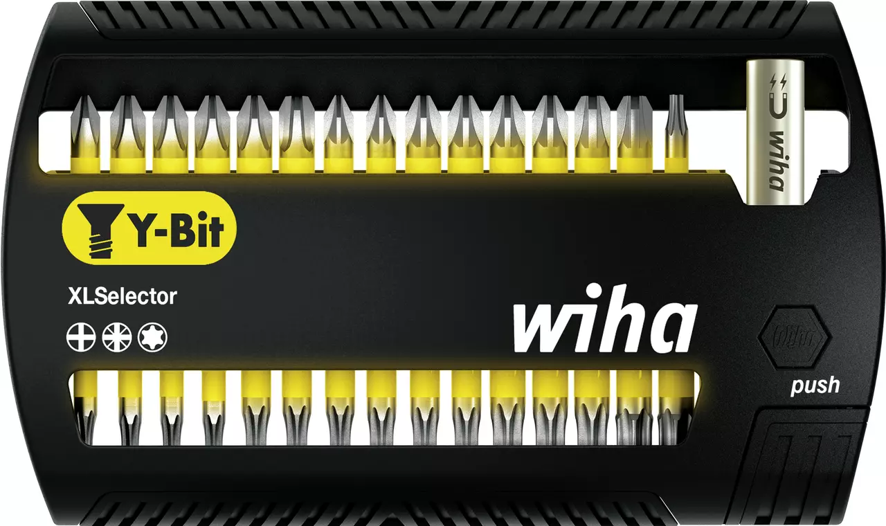 Black tool case with multiple screwdriver bits and Wiha branding