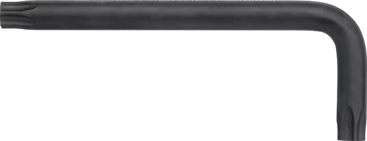 L-shaped hex key with a black finish, viewed from the side.