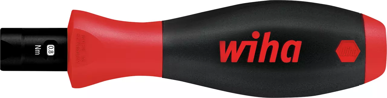 Torque screwdriver with a red and black handle, showing 0.8 Nm setting.