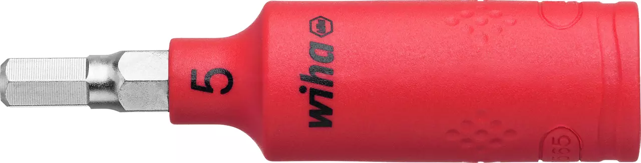 Red insulated socket with hexagonal bit and number 5 marking.