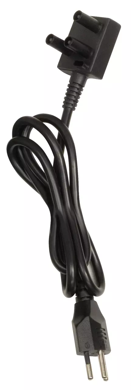 Black power cord with a two-prong plug and a figure-eight connector