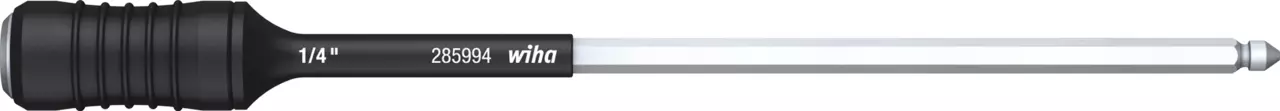 Universal bit holder with black handle and silver shaft.